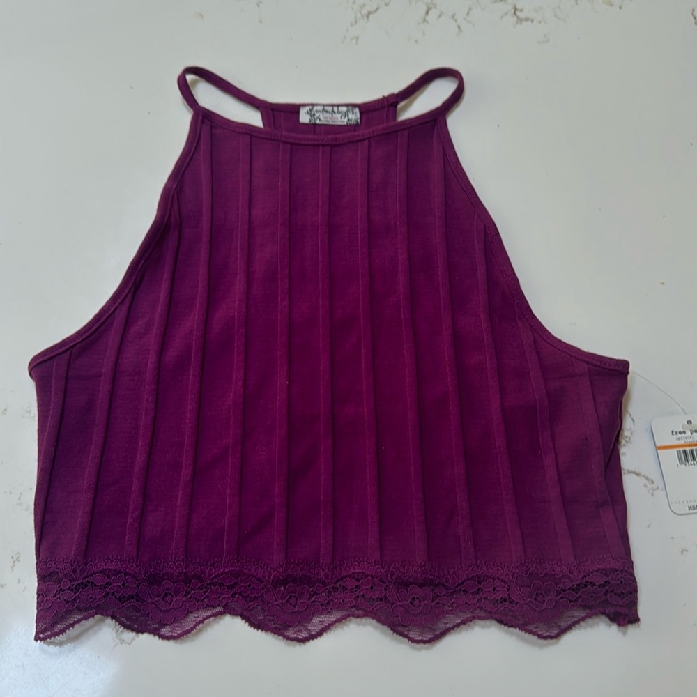 Free People lace trimmed crop tank. Halter style
